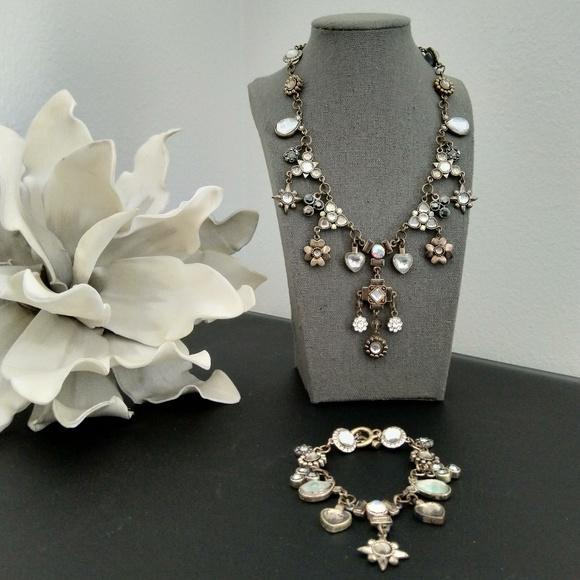 Jewel Box 8" VTG Silvery Necklace & Bracelet - Picture 2 of 6